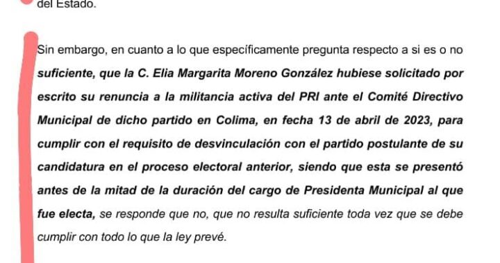 IEE dice que NO a consulta de Margarita Moreno sobre posible reelección con Movimiento Ciudadano